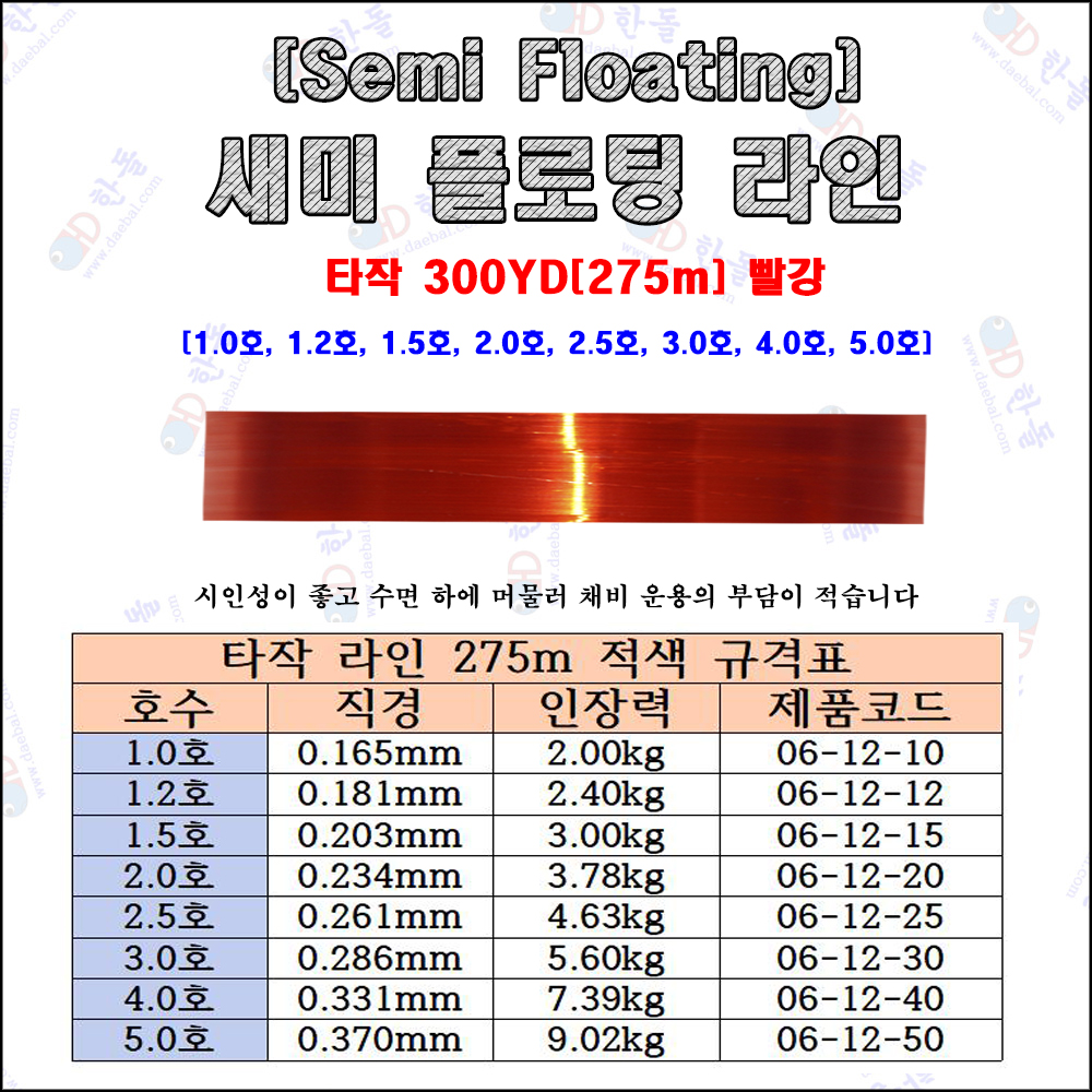 타작 라인 원줄용 적색 275m [새미 플로팅]